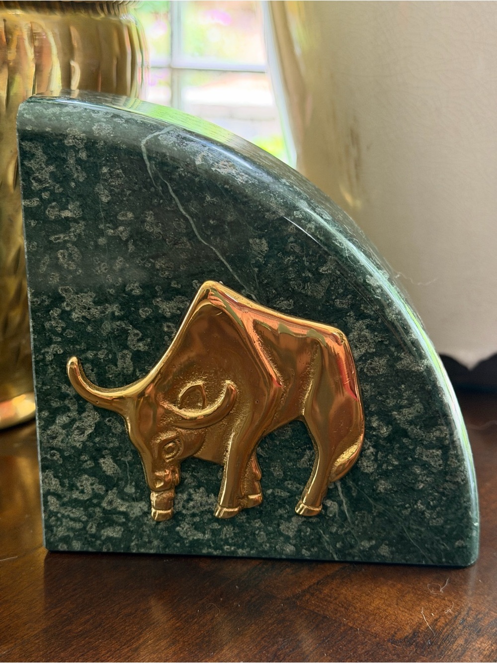 Vintage Marble Stock Market Bull Bookend